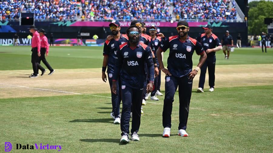 Aaron Jones leads the USA team off the field, USA vs India, T20 World Cup 2024, New York, June 12, 2024