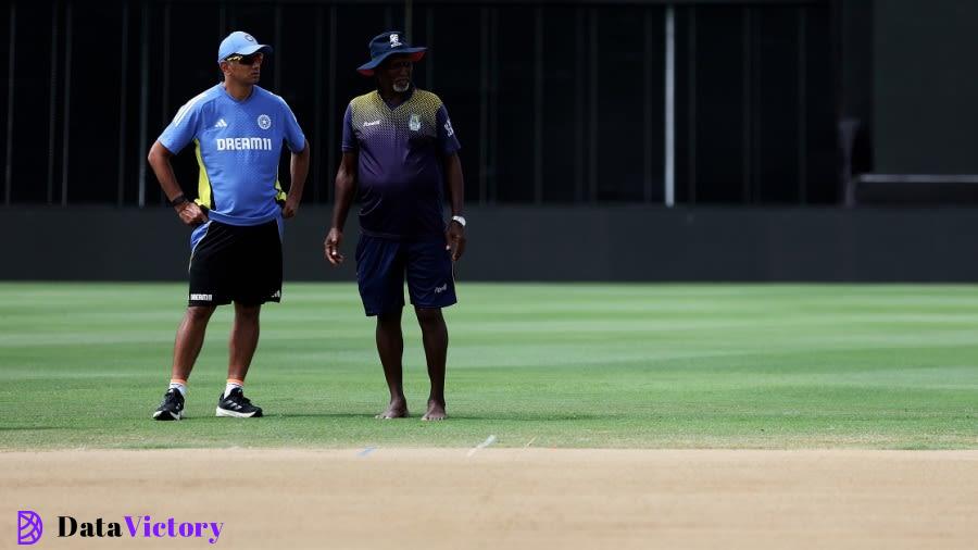 Rahul Dravid has a word with the Kensington Oval curator, ICC T20 World Cup 2024, Barbados, June 18, 2024 