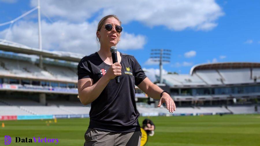 Heather Knight speaks at a Chance to Shine event, Lord's, June 17, 2024