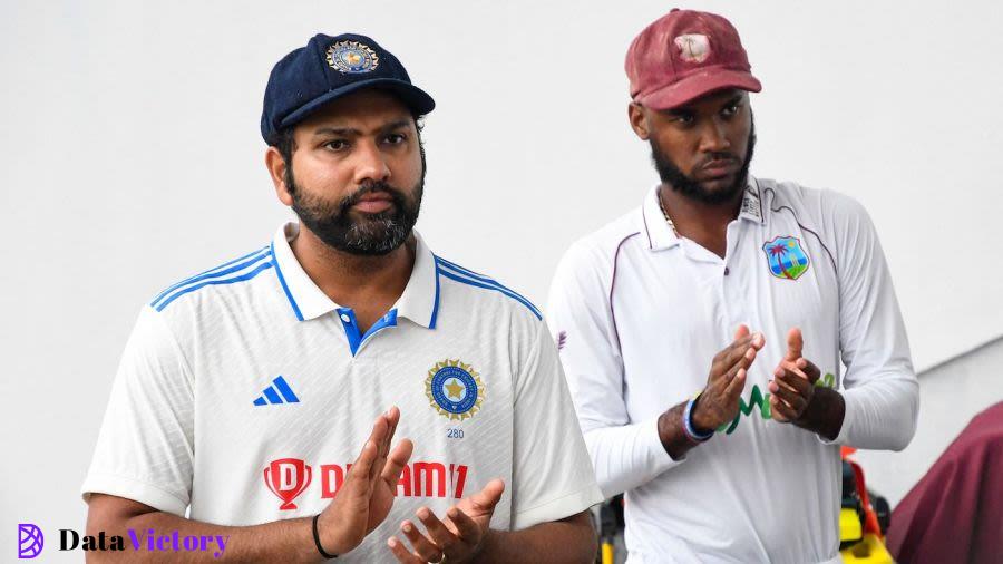 Rohit Sharma and Kraigg Brathwaite at the presentation, West Indies vs India, 2nd men's Test, Trinidad, 5th day, July 24, 2023