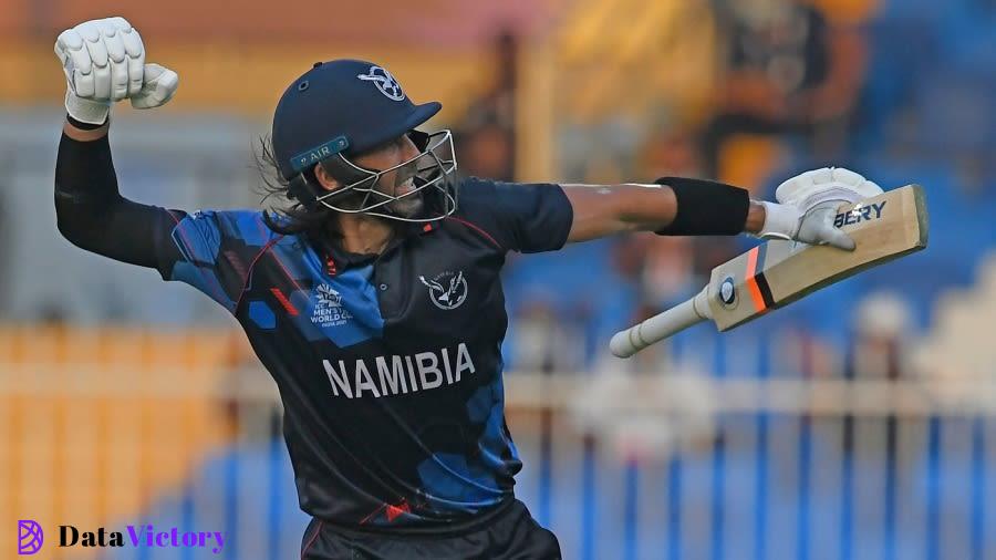 David Wiese celebrates after scoring the winning runs, Ireland vs Namibia, T20 World Cup, Sharjah, October 22, 2021