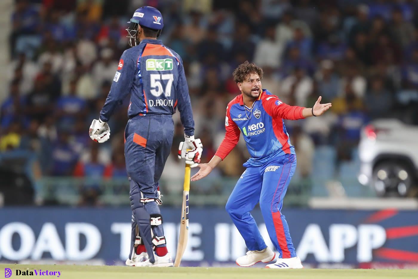 Kuldeep Yadav appeals for the wicket of KL Rahul, Lucknow Super Giants vs Delhi Capitals, IPL 2024, Lucknow, April 12, 2024