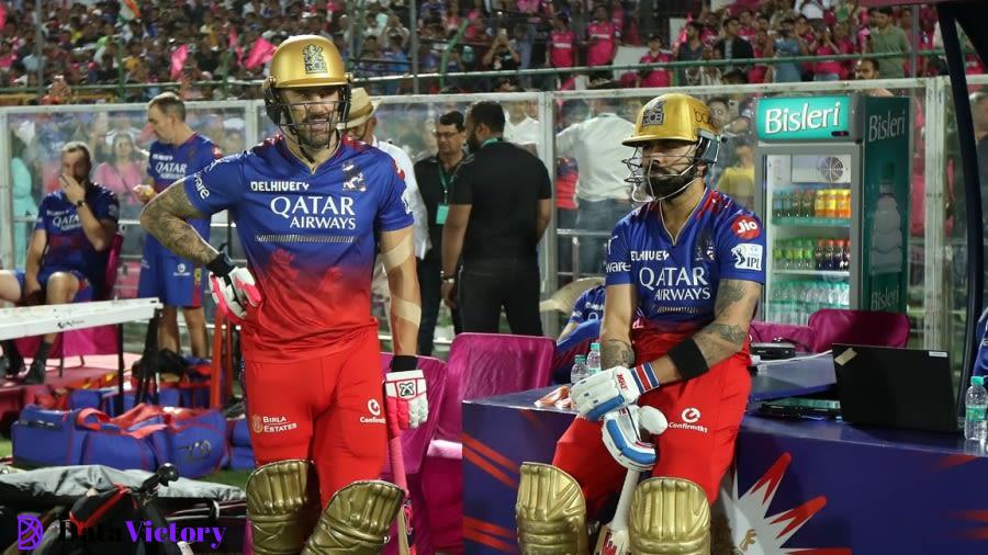 Faf du Plessis and Virat Kohli at the dugout, Rajasthan Royals vs Royal Challengers Bengaluru, IPL 2024, Jaipur, April 6, 2024