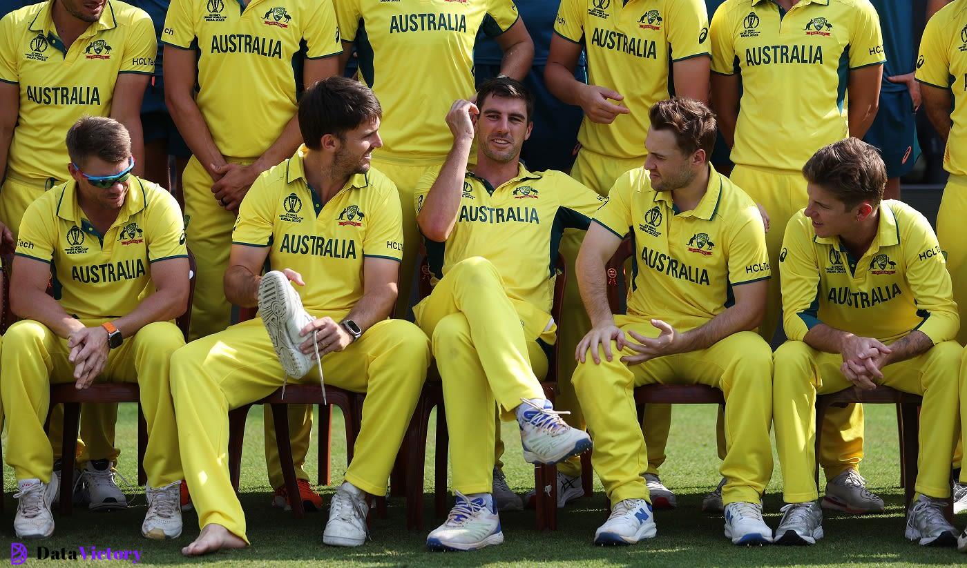 David Warner, Mitchell Marsh, Pat Cummins, Josh Inglis, Adam Zampa exchange looks, Men's ODI World Cup 2023, Kolkata, November 14, 2023