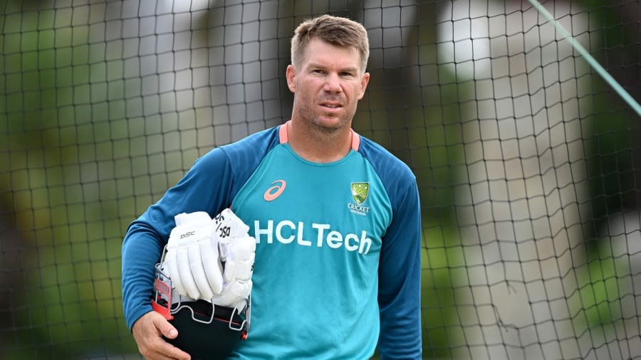 David Warner waits for his turn at the Australia practice session, ICC T20 World Cup 2024, Antigua, June 18, 2024