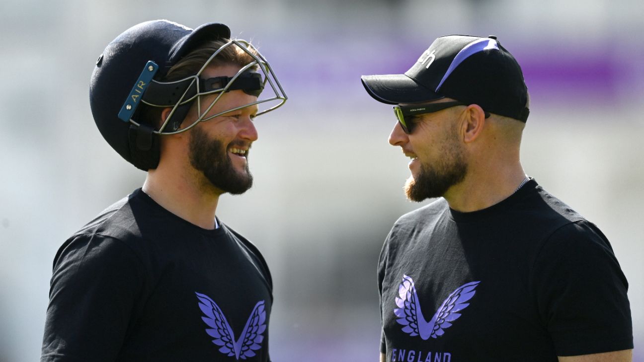 Dan Lawrence watches as Ben Duckett prepares for the birth of the...