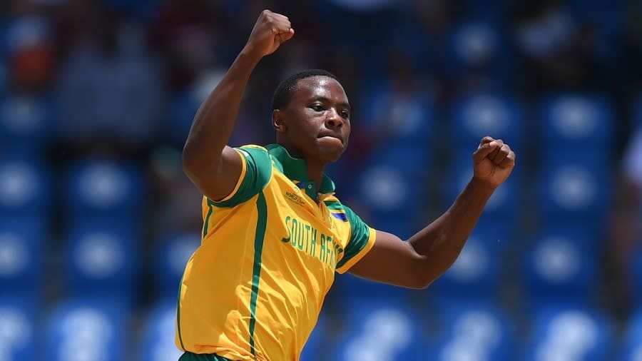 Kagiso Rabada celebrates after sending back Phil Salt in his first over, England vs South Africa, T20 World Cup 2024, Super Eight, St Lucia, June 21, 2024