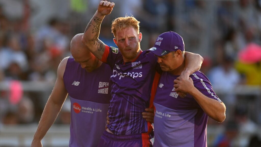 England awaits results of the scans following Ben Stokes ' hamstring injury in Hundred.