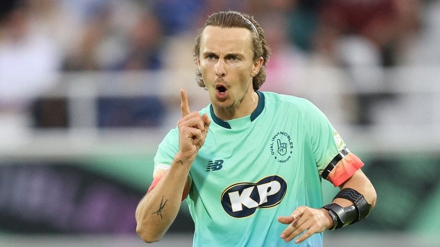 Tom Curran celebrates bowling Andre Fletcher, Men's Hundred, Oval Invincibles vs Southern Brave, The Kia Oval, August 08, 2024