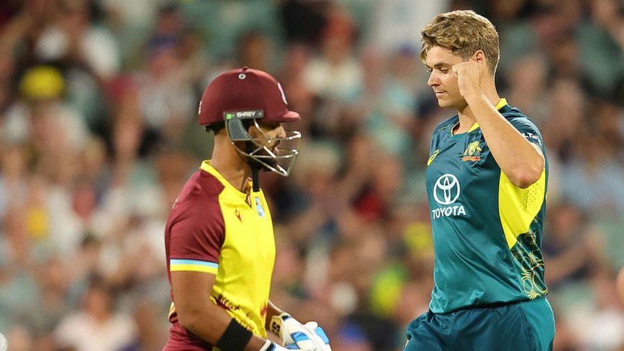 Spencer Johnson claimed Nicholas Pooran for his first international wicket at home, Australia vs West Indies, 2nd T20I, Adelaide, February 11, 2024