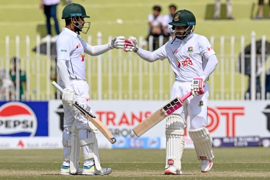 Mehidy Hasan Miraz and Mushfiqur Rahim added 196 for the seventh wicket, Pakistan vs Bangladesh, 1st Test, 4th day, Rawalpindi, August 24, 2024