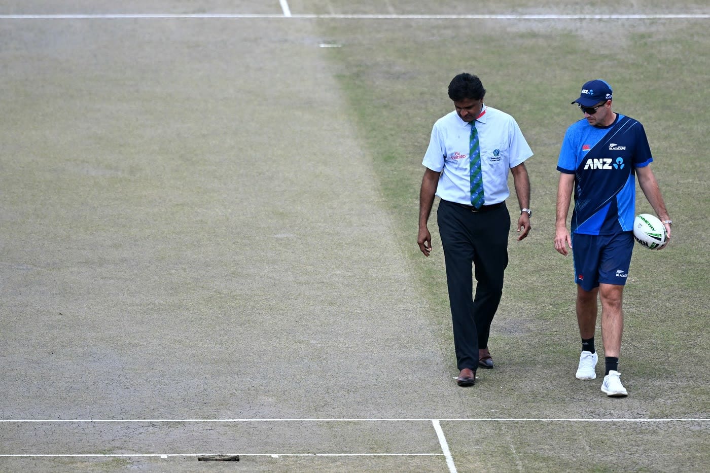 Tim Southee inspects the pitch with match referee Javagal Srinath, Afghanistan vs New Zealand, Only Test, 2nd day, Greater Noida, September 10, 2024