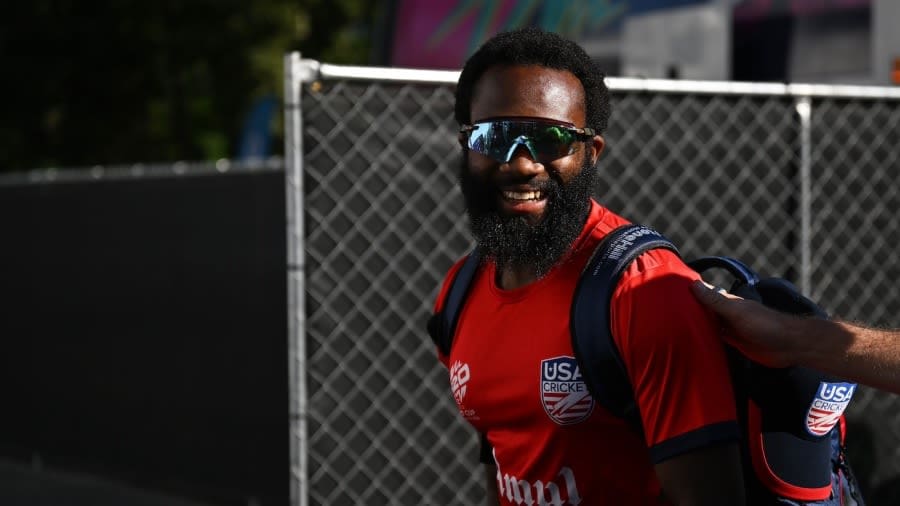 Aaron Jones, USA's batting hero, arrives for the game, USA vs India, T20 World Cup 2024, New York, June 12, 2024