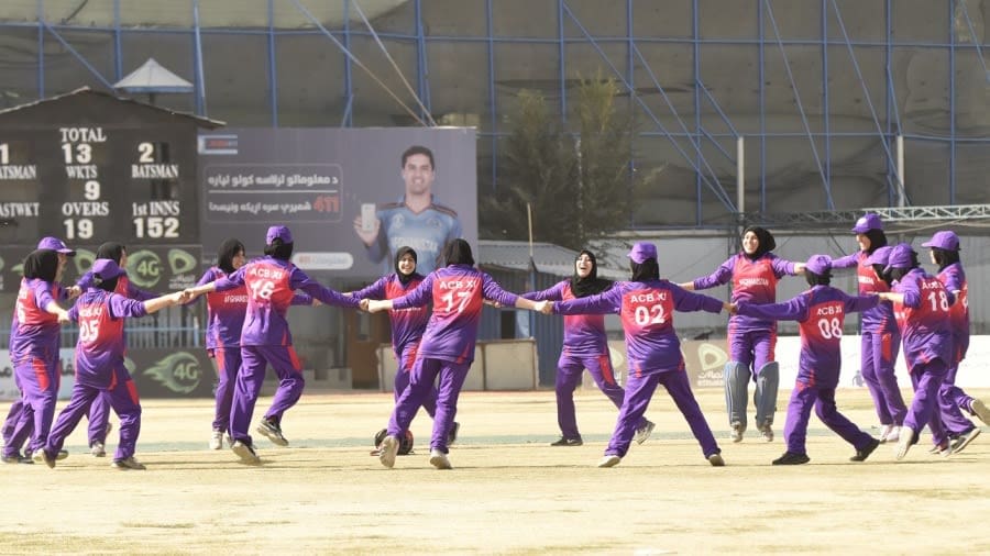 The Afghanistan women players take a break during a practice game, Kabul, October 31, 2020