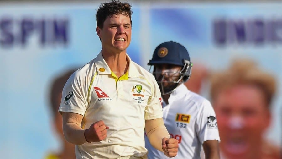 Mitchell Swepson celebrates key wicket of Dimuth Karunaratne, Sri Lanka vs Australia, 2nd Test, Galle, July 9, 2022