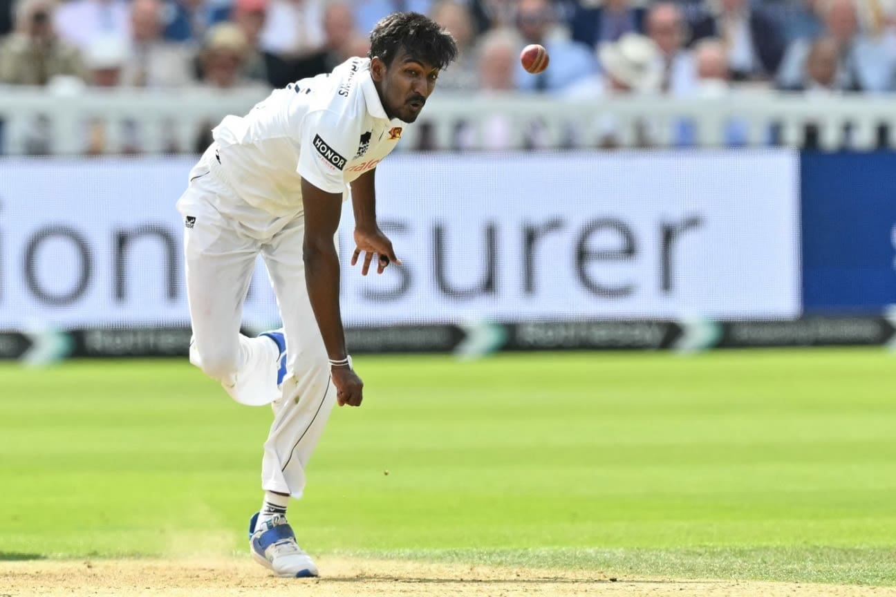 Milan Rathnayake lets the ball go, England vs Sri Lanka, 2nd Test, Lord's, 1st day, August 29, 2024