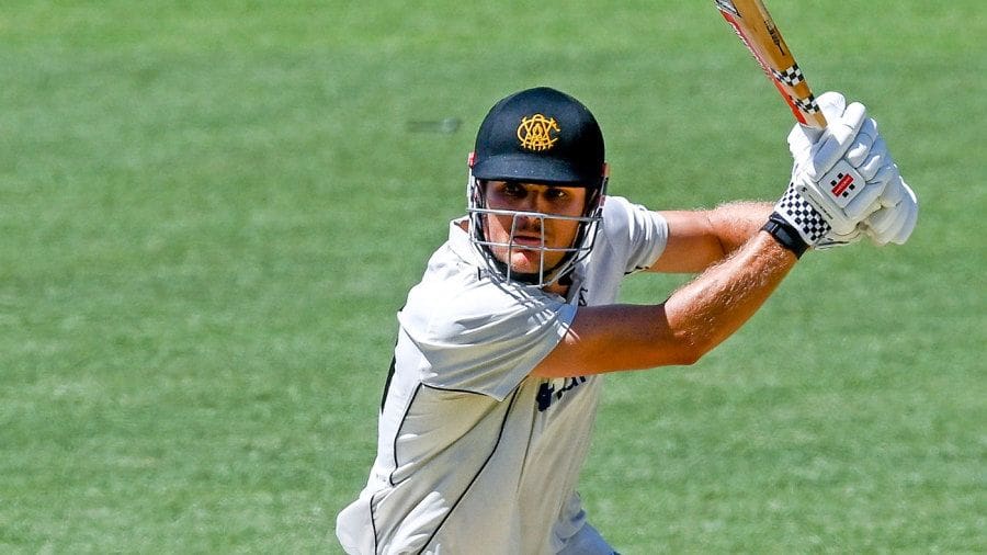 Aaron Hardie drives through the off side, South Australia vs Western Australia, Sheffield Shield, Adelaide Oval, October 28, 2023