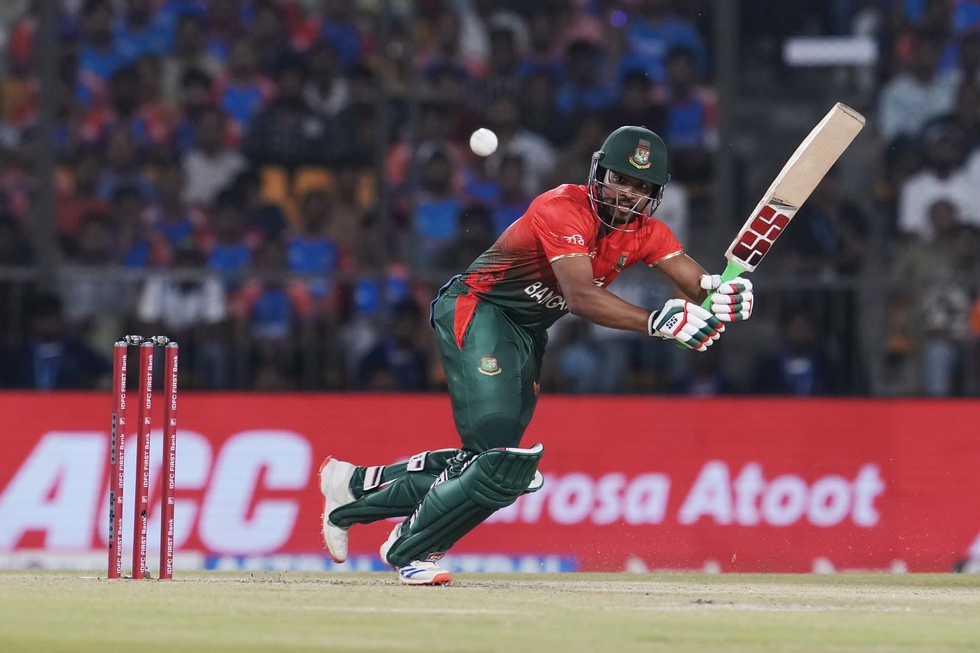 Najmul Hossain Shanto works the ball leg side, India vs Bangladesh, 1st T20I, Gwalior, October 6, 2024