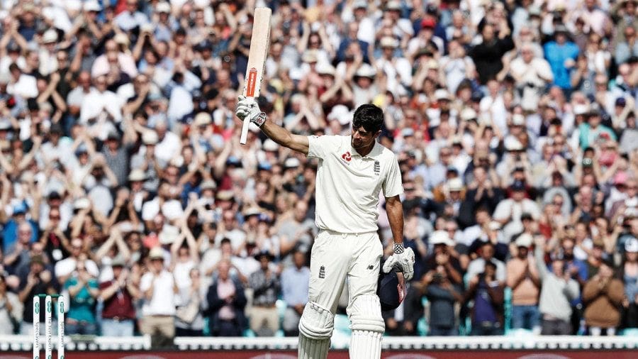 Alastair Cook acknowledges the crowd after getting his hundred, England v India, 5th Test, The Oval, 4th day, September 10, 2018