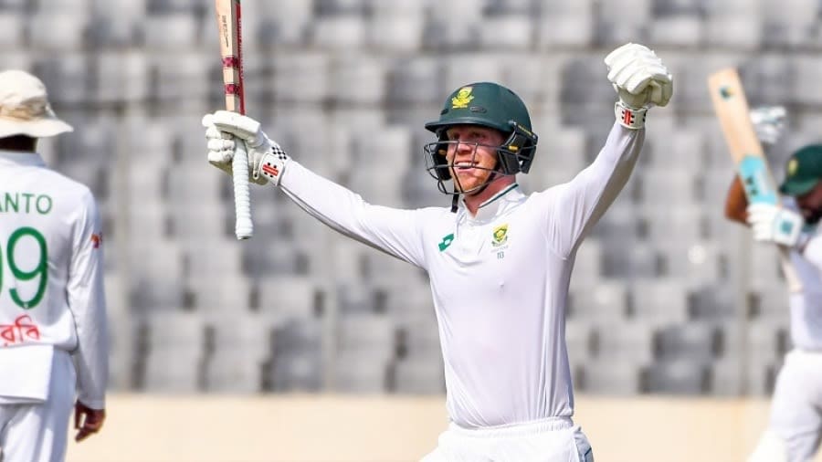 Kyle Verreynne is all smiles after getting to his second Test century, Bangladesh vs South Africa, 1st Test, Mirpur, 2nd day, October 22, 2024