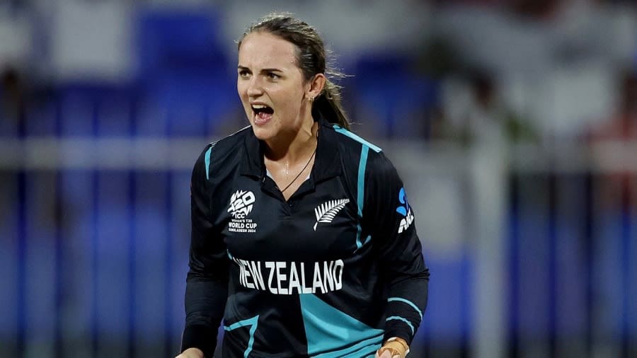 Amelia Kerr is pumped after taking a wicket, Australia vs New Zealand, Group A, Women's T20 World Cup, Sharjah, October 8, 2024