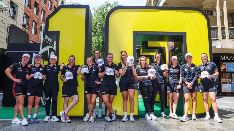 A group of WBBL players at the launch of the competition's tenth season, Adelaide, October 26, 2024