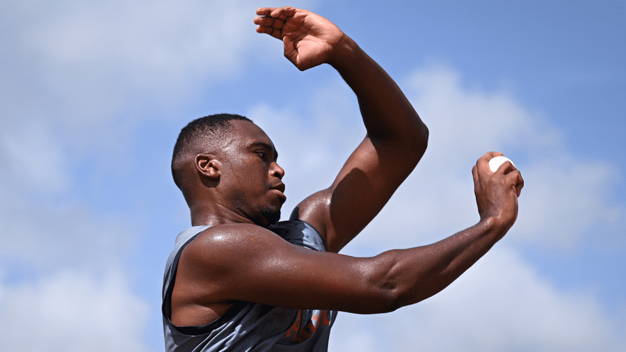 Lungi Ngidi bowls in the nets, T20 World Cup 2024, Barbados, June 28, 2024