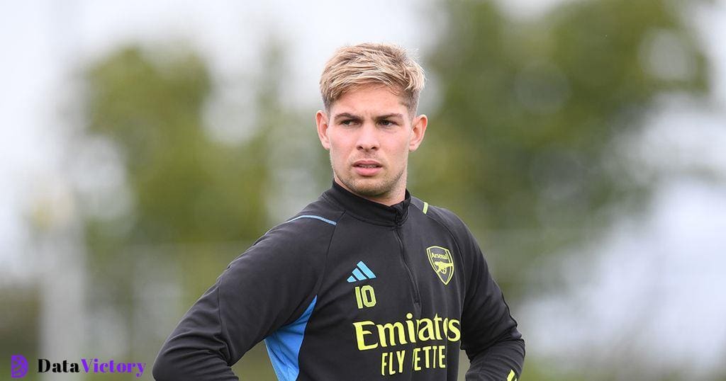 Arsenal star Emile Smith Rowe during a training session at London Colney on October 20, 2023 in St Albans, England.