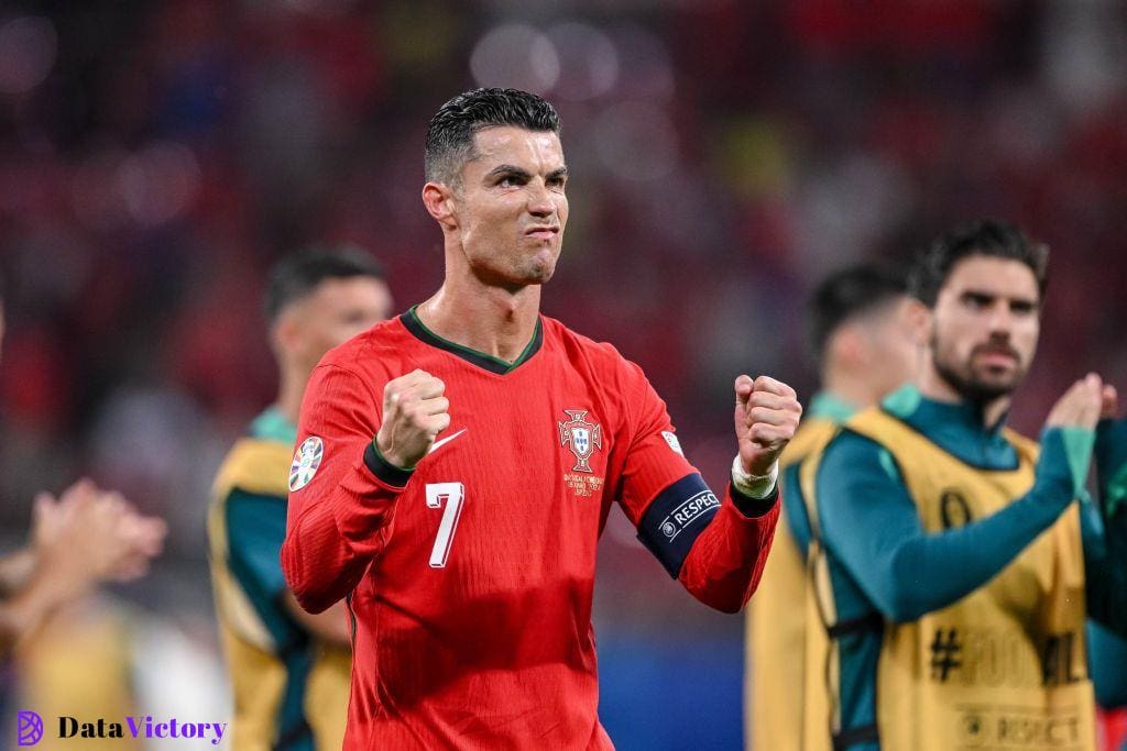 Cristiano Ronaldo of Portugal gestures after the UEFA EURO 2024 group stage match between Portugal and Czechia at Football Stadium Leipzig on June 18, 2024 in Leipzig, Germany