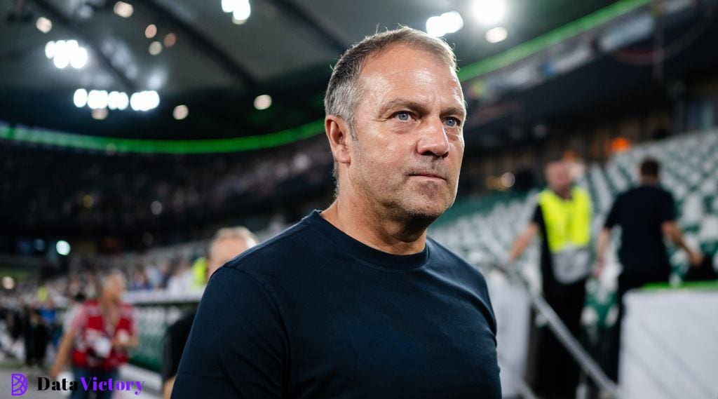 WOLFSBURG, GERMANY - SEPTEMBER 09: England Head Coach Hansi Flick of Germany looks on prior to the international friendly match between Germany and Japan at Volkswagen Arena on September 09, 2023 in Wolfsburg, Germany. (Photo by Marvin Ibo Guengoer - GES Sportfoto/Getty Images)