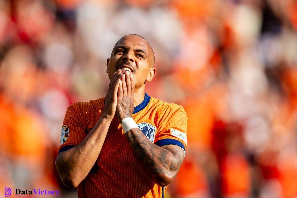 Donyell Malen of Holland disappointed during the EURO match between Holland v Austria at the Olympiastadium on June 25, 2024 in Berlin Germany (Photo by Rico Brouwer/Soccrates/Getty Images)