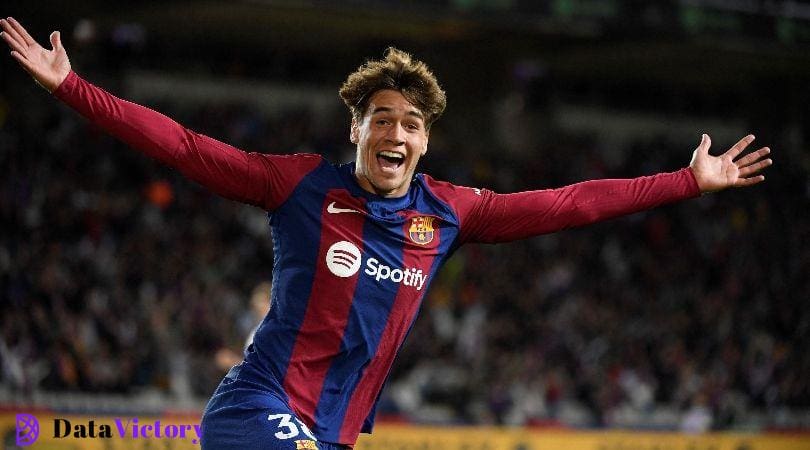Barcelona youngster Marc Guiu celebrates