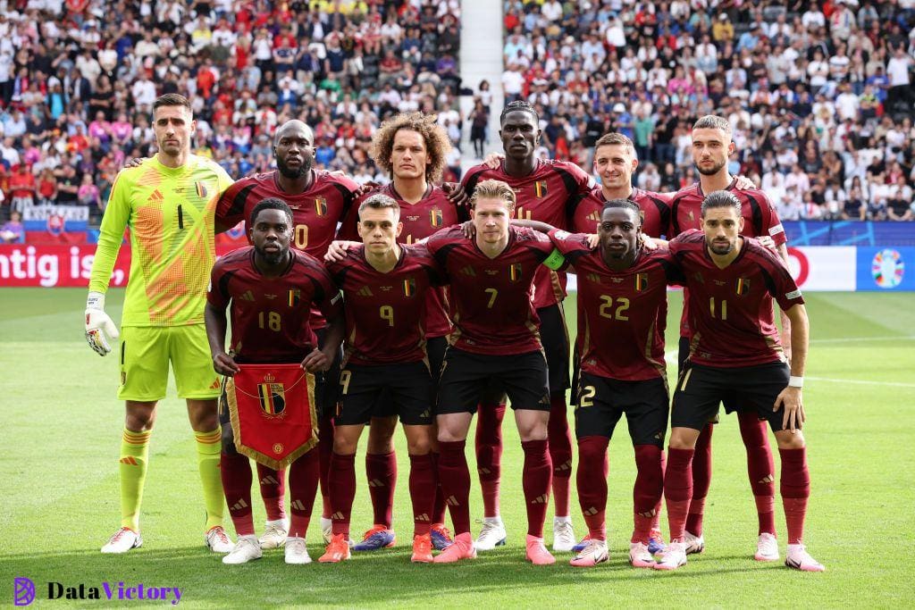 Belgium Euro 2024 squad The players of Belgium pose for a team photo prior to kick-off ahead of the UEFA EURO 2024 group stage match between Belgium and Slovakia at Frankfurt Arena on June 17, 2024 in Frankfurt am Main, Germany. (Photo by Alex Grimm/Getty Images)