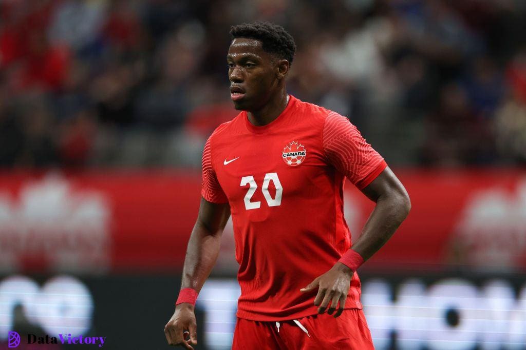 Jonathan David of Canada during the Canada v Curacao CONCACAF Nations League Group C match at BC Place on June 9, 2022 in Vancouver, Canada.