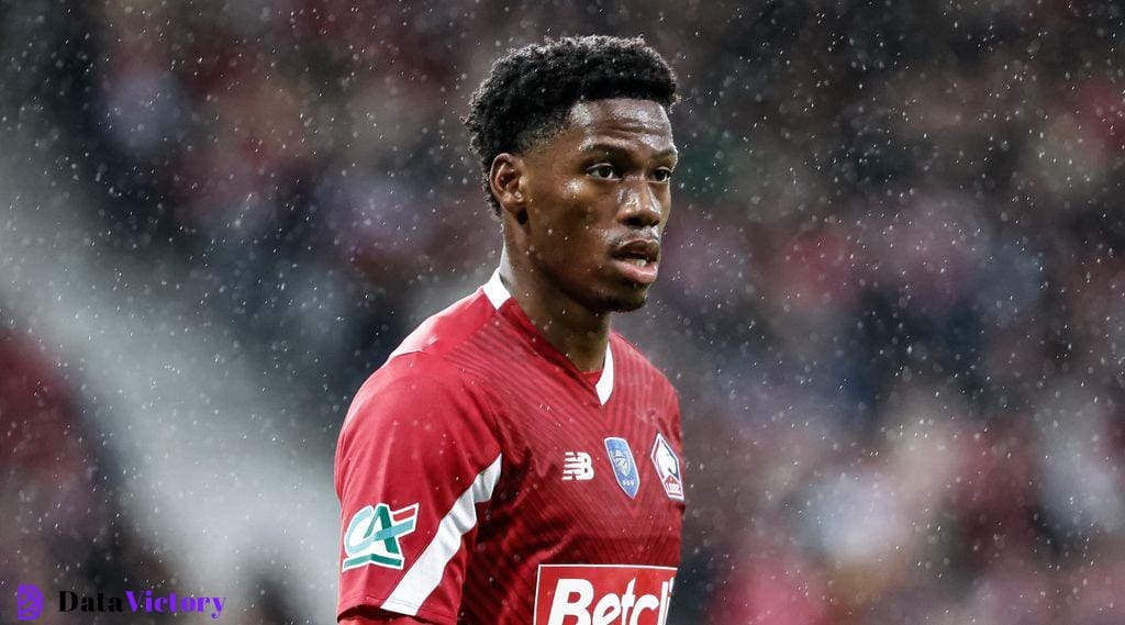 Lille's Canadian forward #09 Jonathan David eyes the match during the French Cup football match between Lille LOSC and Golden Lion FC at the Pierre-Mauroy Stadium in Villeneuve-d'Ascq, northern France, on January 6, 2024. (Photo by Sameer Al-DOUMY / AFP) (Photo by SAMEER AL-DOUMY/AFP via Getty Images)