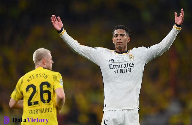 Jude Bellingham in action for Real Madrid against former club Borussia Dortmund in the Champions League final.