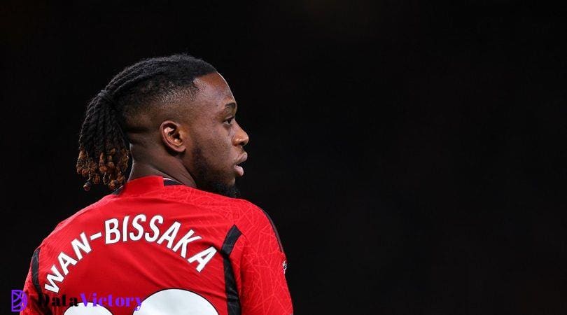 Aaron Wan-Bissaka of Manchester United during the Premier League match between Manchester United and Tottenham Hotspur at Old Trafford on January 14, 2024 in Manchester, England