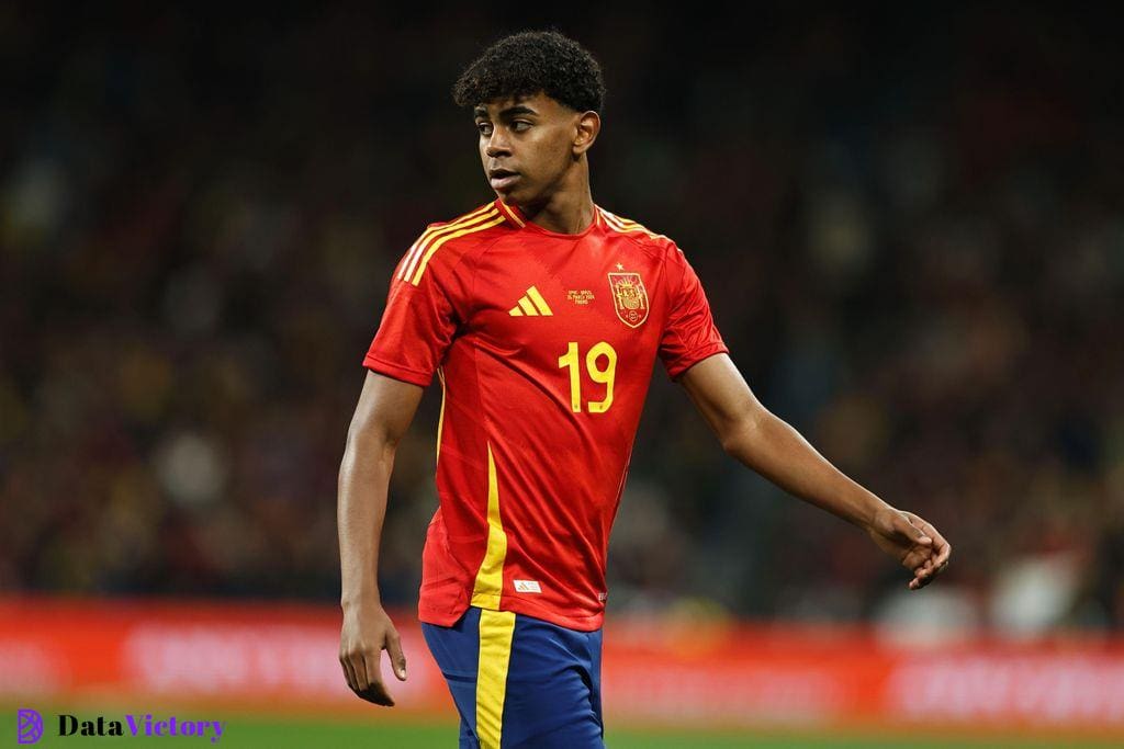 Lamine Yamal of Spain looks on during the international friendly match against Brazil at the Santiago Bernabeu in Madrid, March 2024.