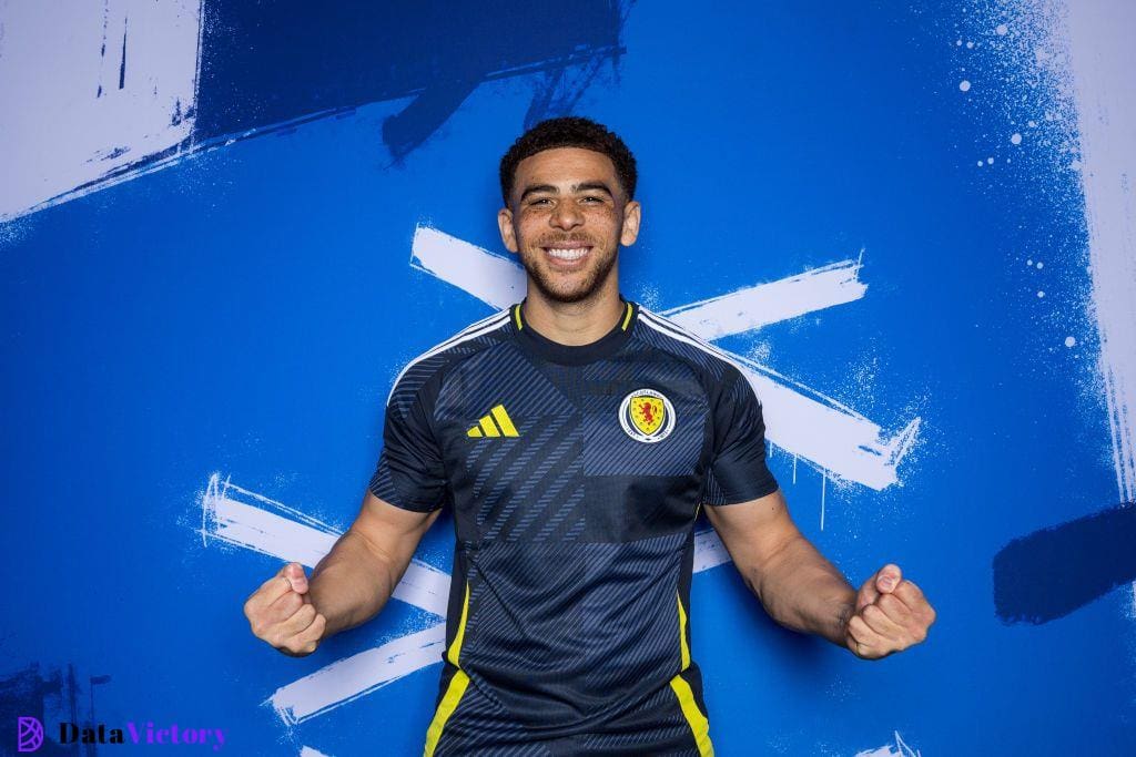 Scotland Euro 2024 Che Adams of Scotland poses for a portrait during the Scotland Portrait session ahead of the UEFA EURO 2024 Germany on May 30, 2024 in Glasgow, Scotland. (Photo by Alex Pantling - UEFA/UEFA via Getty Images)