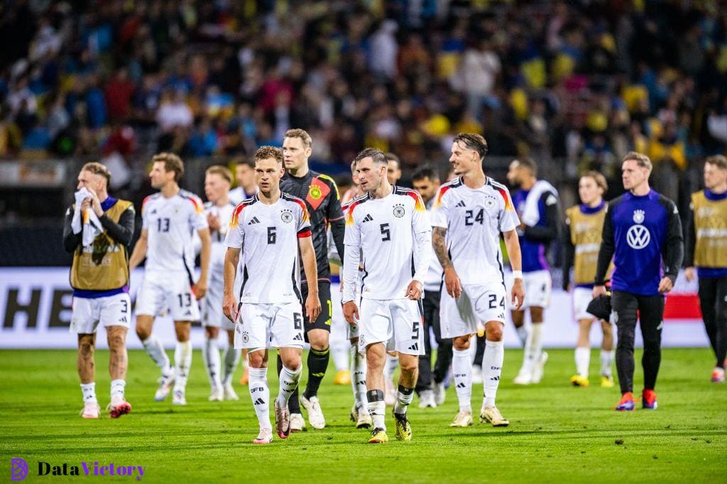 Germany vs Scotland Euro 2024 squad Joshua Kimmich of Germany, Manuel Neuer of Germany, Pascal Gross of Germany and Robin Koch of Germany acknowledge the fans after the international friendly match between Germany and Ukraine at Max-Morlock-Stadion on June 3, 2024 in Nuremberg, Germany.(Photo by Kevin Voigt/Getty Images)