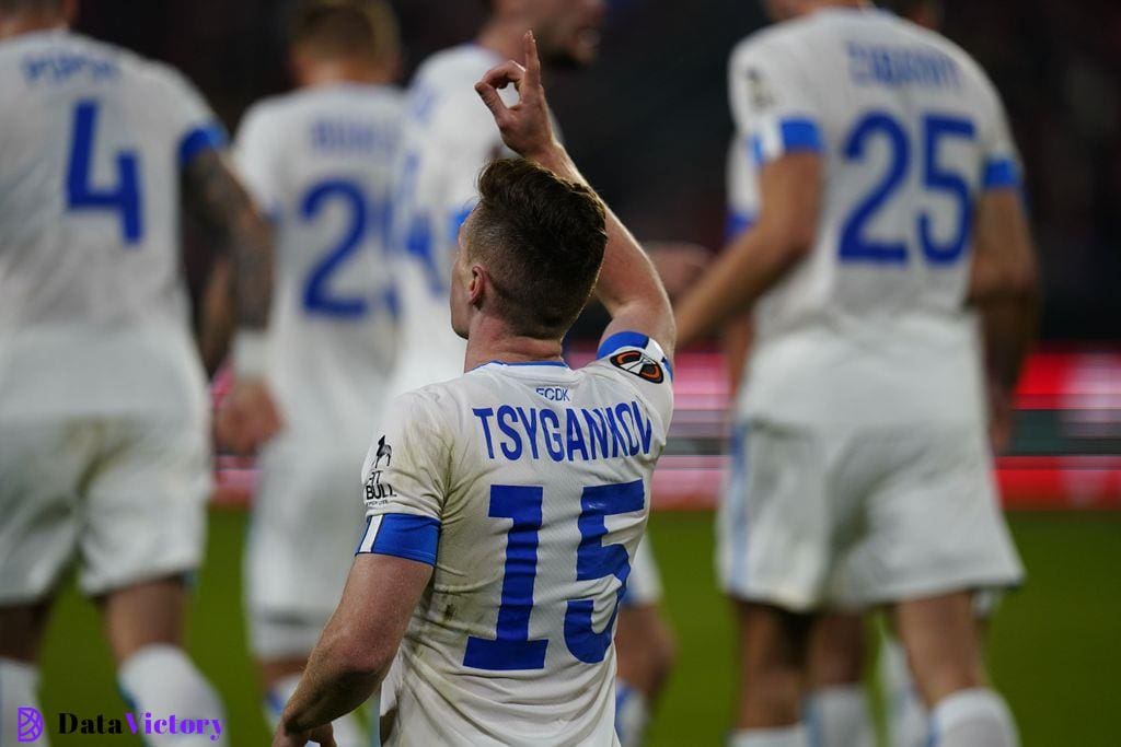 Viktor Tsygankov celebrates a goal during his time with Dynamo Kyiv