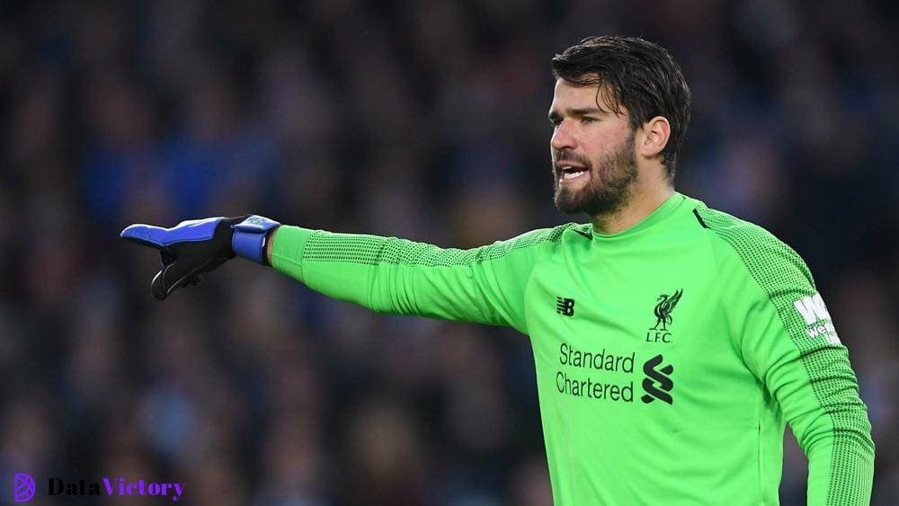 Liverpool goalkeeper Alisson directs his defenders