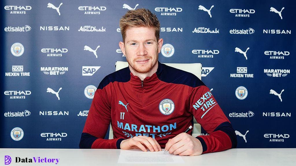 Kevin De Bruyne signing his latest Manchester City contract