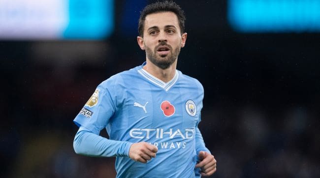 Bernardo Silva in action for Manchester City against Bournemouth in November 2023.