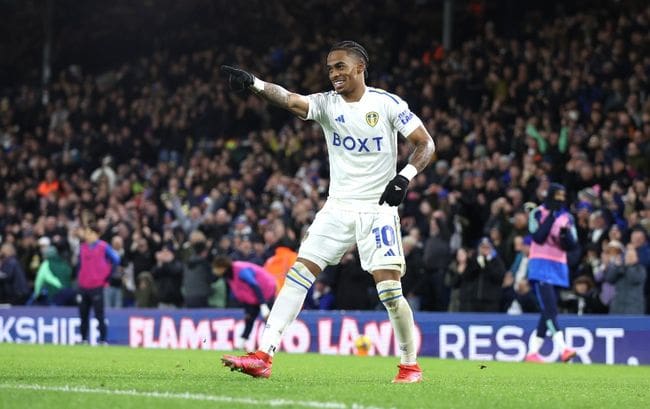 Crysencio Summerville celebrates scoring against Birmingham City