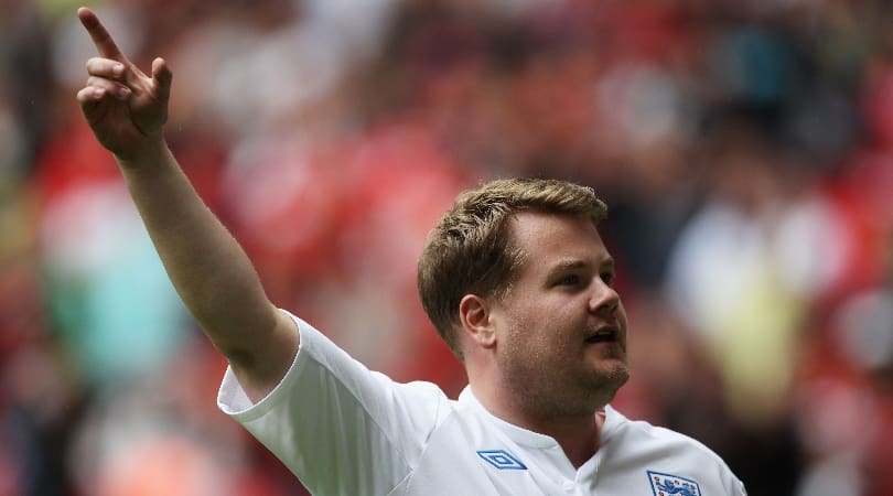 James Corden's play is delayed by England fines.