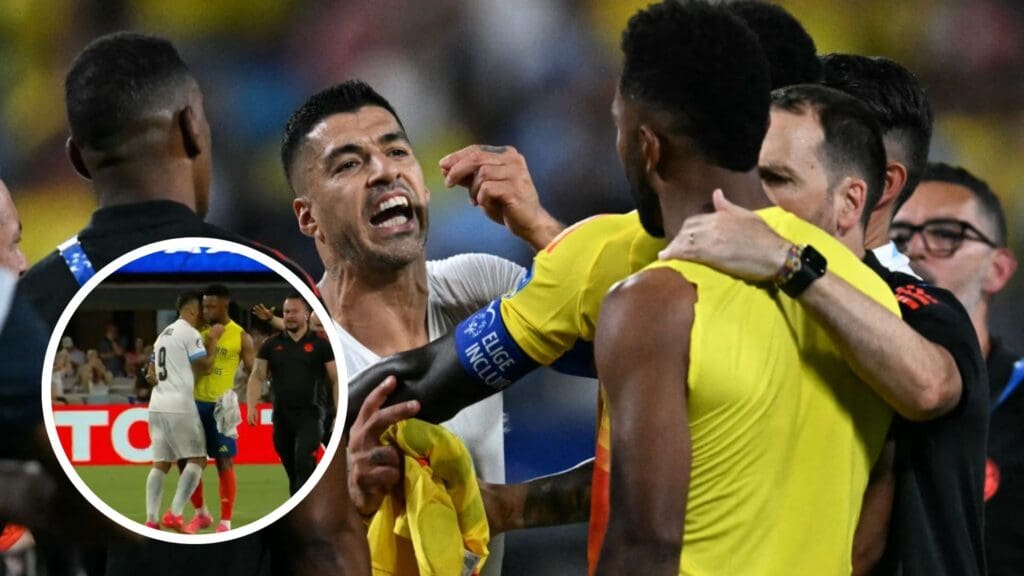 Luis Suarez, did he try to bite one once more? Uruguay forward...