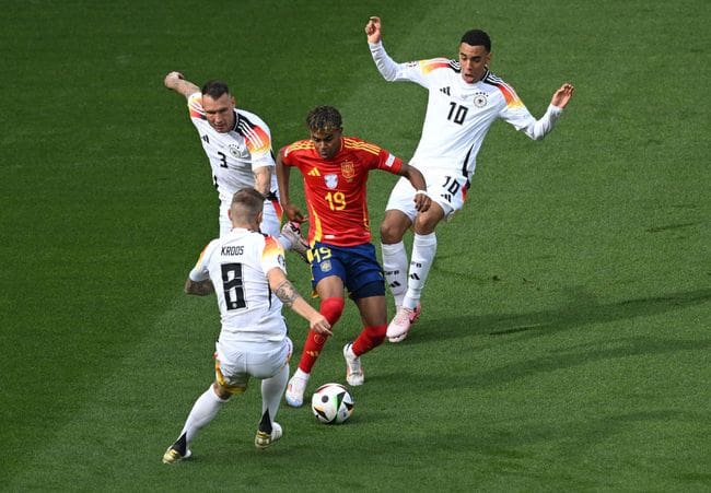 Lamine Yamal in action for Spain against Germany at Euro 2024.