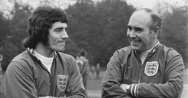 Sir Alf Ramsey alongside future England boss Kevin Keegan in 1973