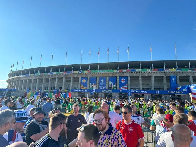 Fans gather outside Berlin's Olympiastadion before the Euro 2024 final